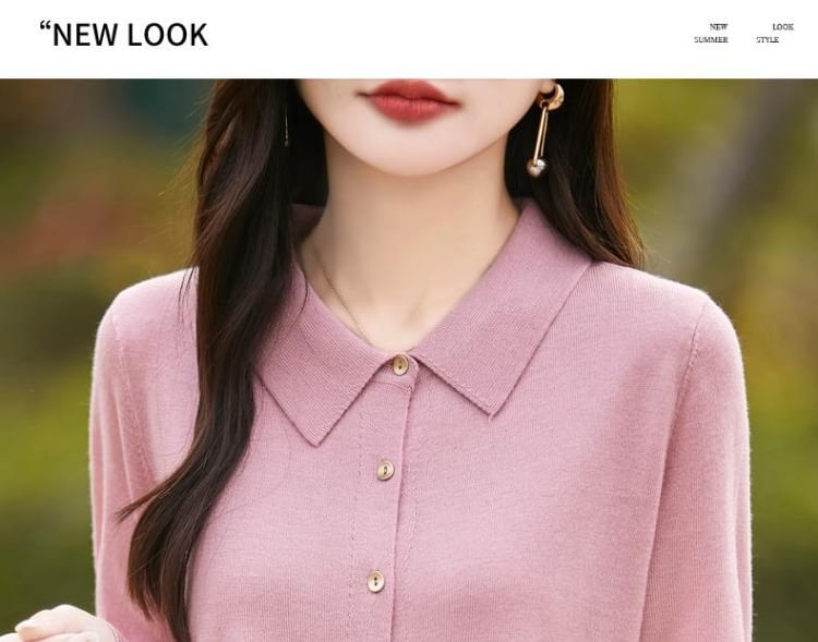 Collared Plain Button Up Cardigan