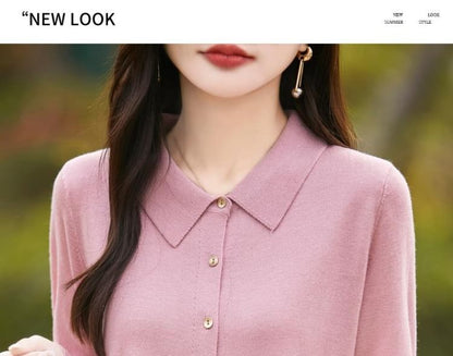 Collared Plain Button Up Cardigan