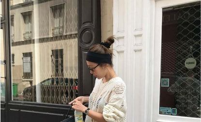 V-Neck Distressed Pointelle Sweater