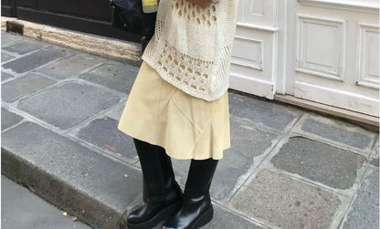 V-Neck Distressed Pointelle Sweater