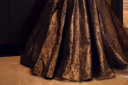 Short-Sleeve Off-Shoulder Patterned Ball Gown