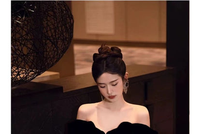 Short-Sleeve Off-Shoulder Patterned Ball Gown