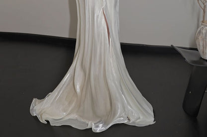 Halter V-Neck Plain Ruched Slit Mermaid Wedding Gown