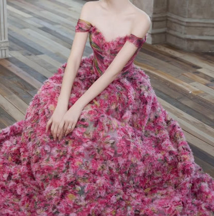 Off-Shoulder Floral Print Ruched A-Line Evening Gown