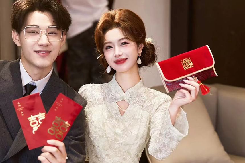 Long-Sleeve Stand Collar Cutout Lace Mermaid Wedding Gown