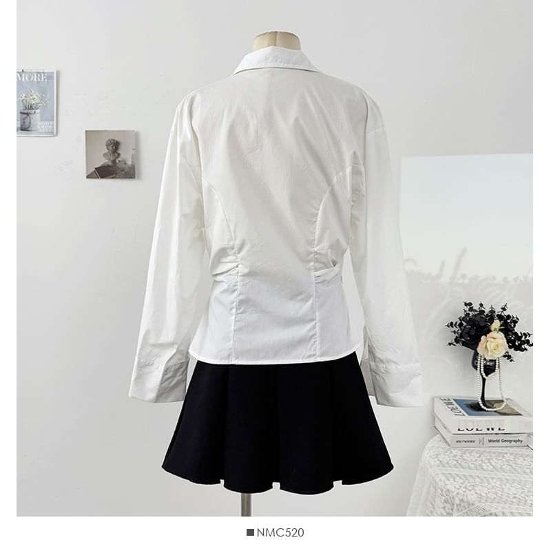 Asymmetrical Wrap Striped Shirt with Long Sleeves