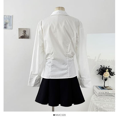 Asymmetrical Wrap Striped Shirt with Long Sleeves