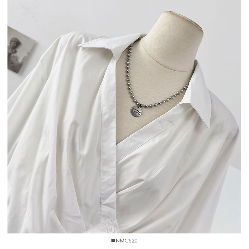 Asymmetrical Wrap Striped Shirt with Long Sleeves