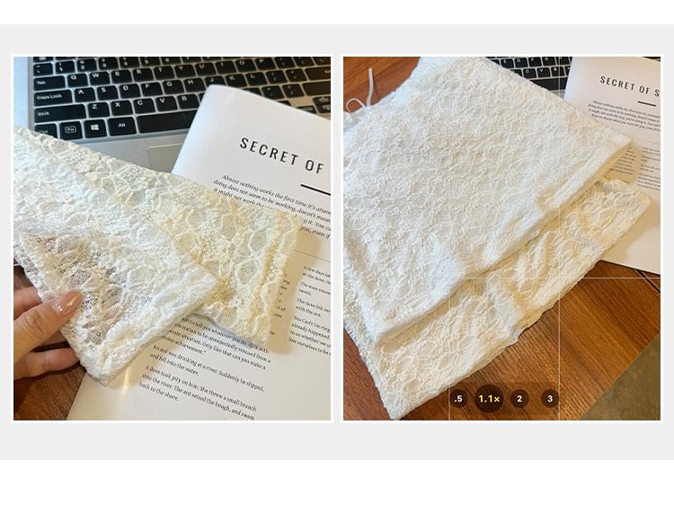 Extended Sleeve V-Neck Frilled Lace Slim Crop Top