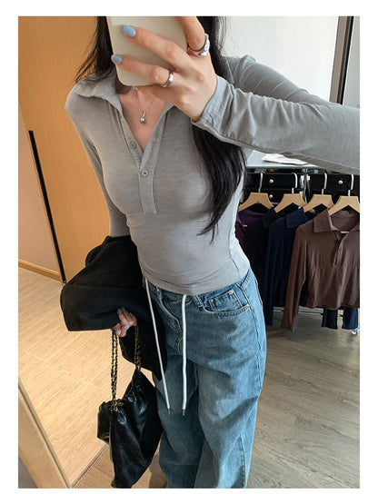 Collared Slim Fit Long Sleeve Tee