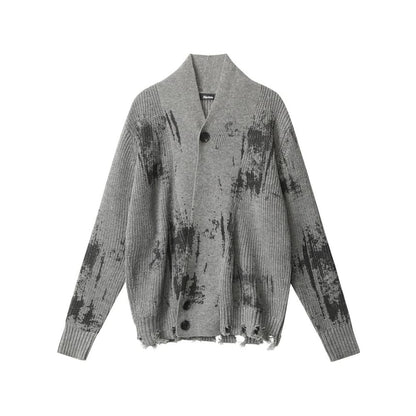 Tie-Dyed V-Neck Long Sleeve Loose-Fit Cardigan