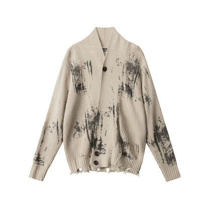 Tie-Dyed V-Neck Long Sleeve Loose-Fit Cardigan