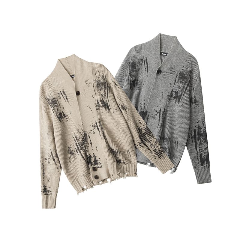 Tie-Dyed V-Neck Long Sleeve Loose-Fit Cardigan