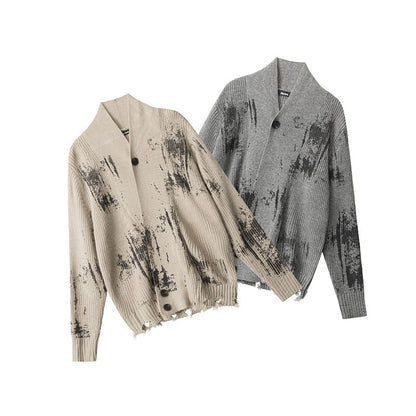 Tie-Dyed V-Neck Long Sleeve Loose-Fit Cardigan