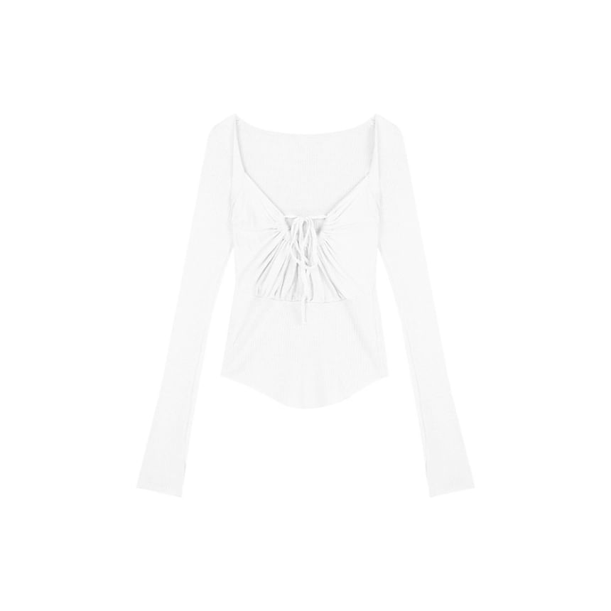 Square-Neck Long-Sleeve Basic T-Shirt