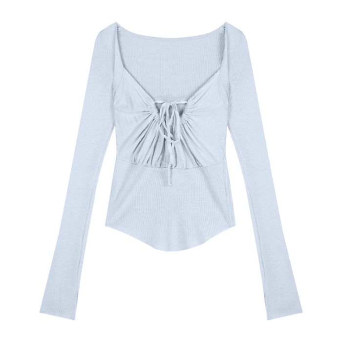 Square-Neck Long-Sleeve Basic T-Shirt