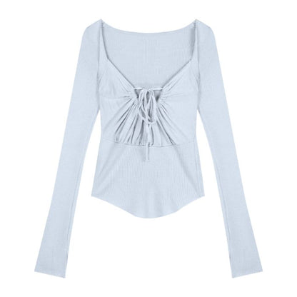Square-Neck Long-Sleeve Basic T-Shirt