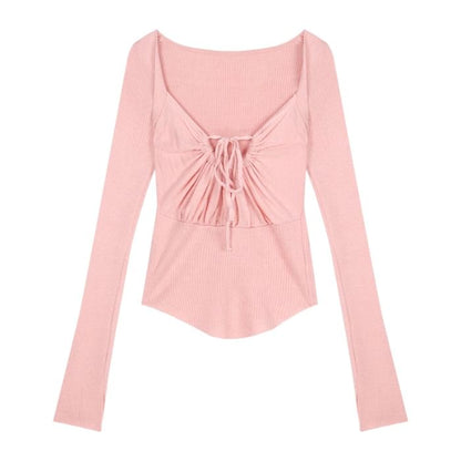 Square-Neck Long-Sleeve Basic T-Shirt