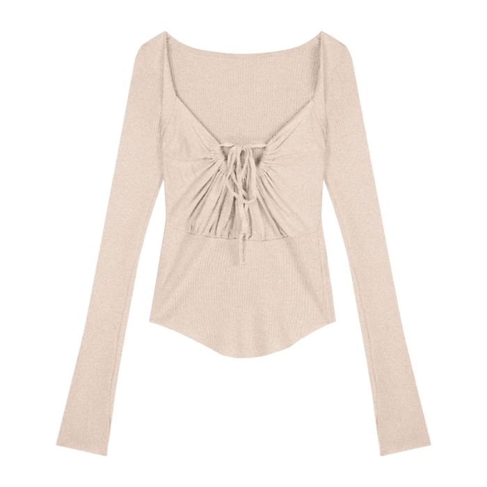 Square-Neck Long-Sleeve Basic T-Shirt