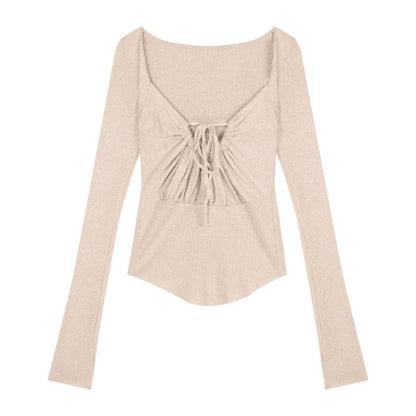 Square-Neck Long-Sleeve Basic T-Shirt
