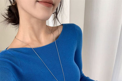 Ribbed Boat-Neck Long-Sleeve Knit Top