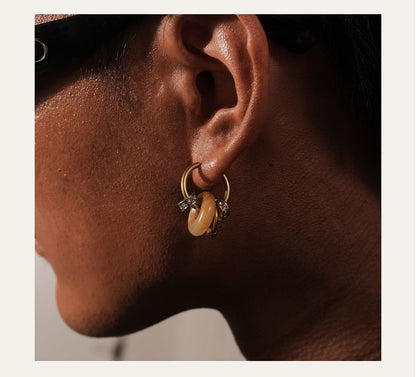 Interlocking Hoop Faux Gemstone Alloy Huggie Earring