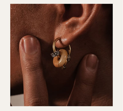 Interlocking Hoop Faux Gemstone Alloy Huggie Earring