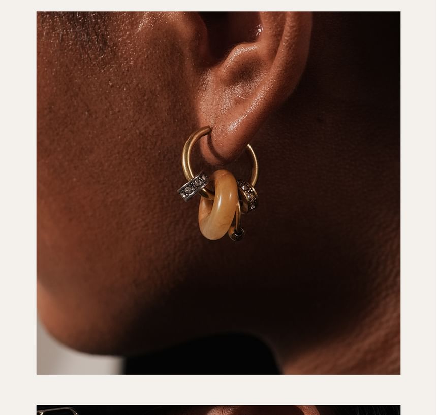 Interlocking Hoop Faux Gemstone Alloy Huggie Earring