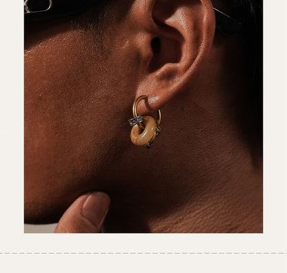 Interlocking Hoop Faux Gemstone Alloy Huggie Earring