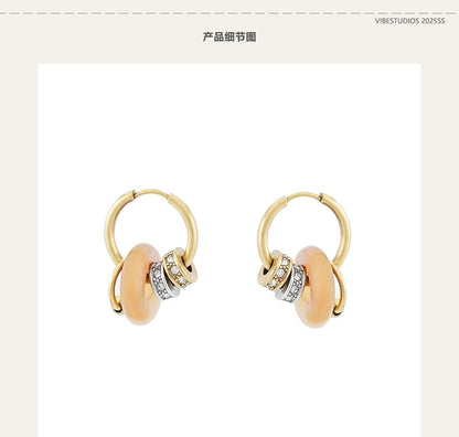 Interlocking Hoop Faux Gemstone Alloy Huggie Earring