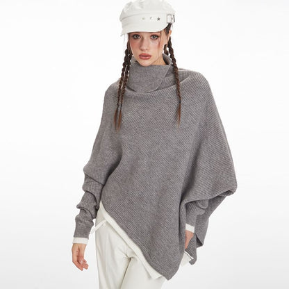 Asymmetrical Mock-Neck Solid Knit Sweater