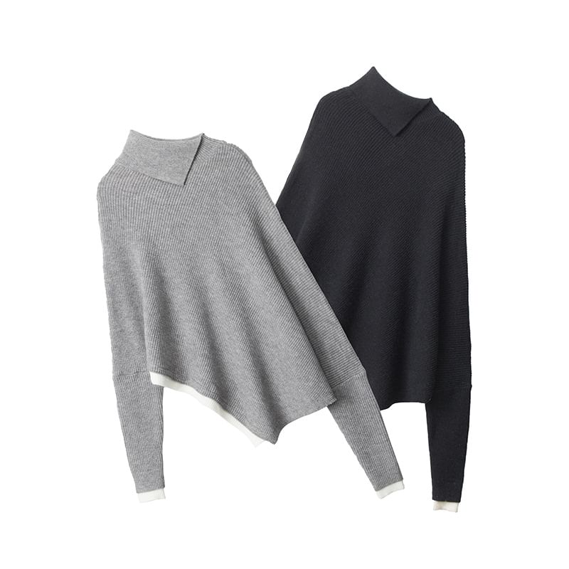 Asymmetrical Mock-Neck Solid Knit Sweater