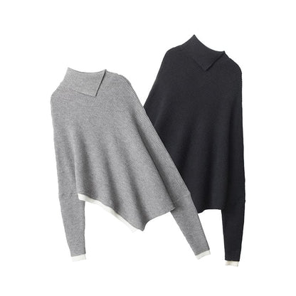 Asymmetrical Mock-Neck Solid Knit Sweater