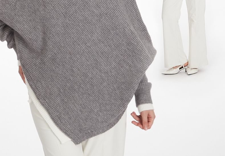 Asymmetrical Mock-Neck Solid Knit Sweater