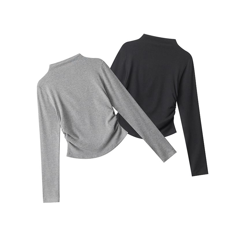 Solid Mock Neck Long-Sleeve Pullover