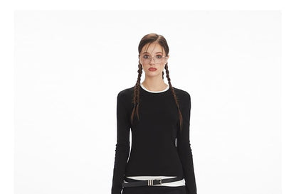 Two-Tone Mock Neck Long-Sleeve Tee