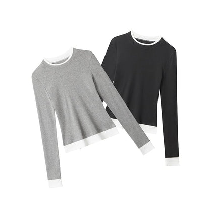 Two-Tone Mock Neck Long-Sleeve Tee