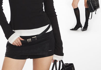 Two-Tone Mock Neck Long-Sleeve Tee