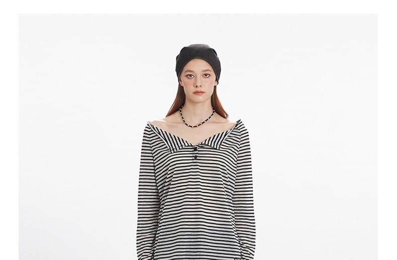 Off-Shoulder Striped Long-Sleeve Top