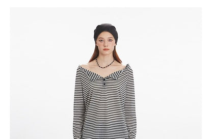 Off-Shoulder Striped Long-Sleeve Top