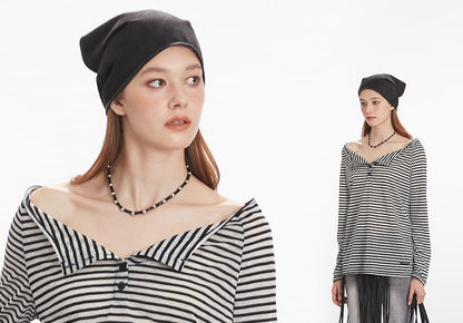 Off-Shoulder Striped Long-Sleeve Top