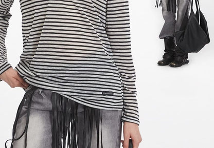 Off-Shoulder Striped Long-Sleeve Top