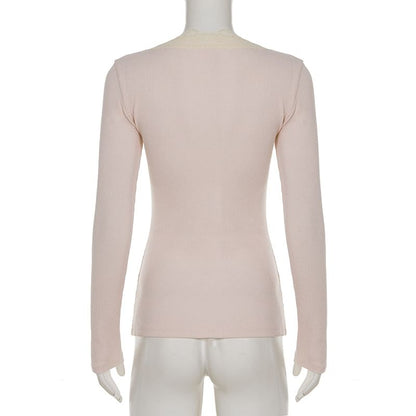 Lace-Trim V-Neck Long-Sleeve Top