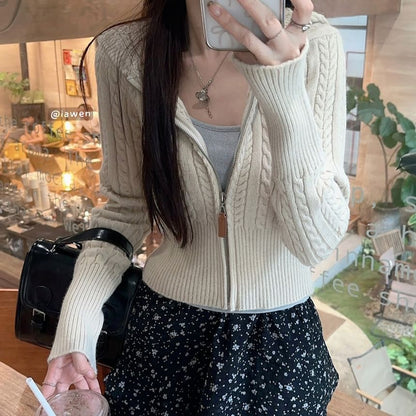 Chunky Zip-Up Cropped Knit Sweater
