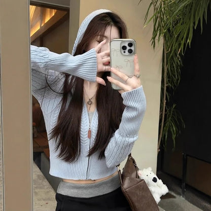 Chunky Zip-Up Cropped Knit Sweater