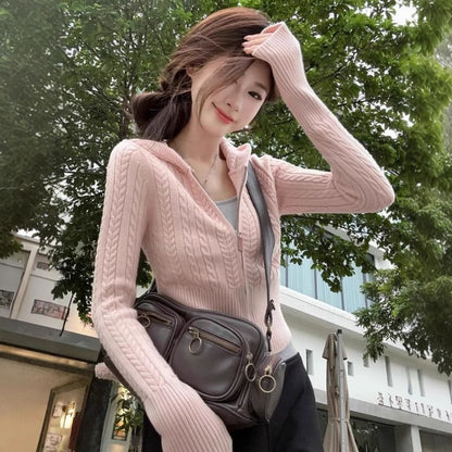 Chunky Zip-Up Cropped Knit Sweater