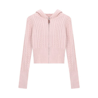 Chunky Zip-Up Cropped Knit Sweater