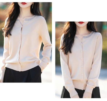 Round Neck Plain Button Up Cardigan
