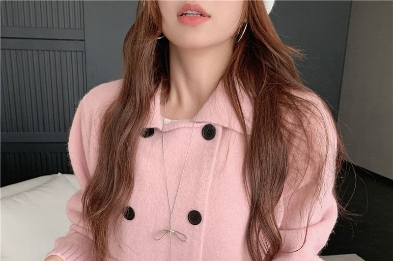 Collared Plain Double Breasted Cardigan