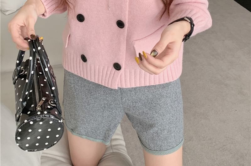 Collared Plain Double Breasted Cardigan